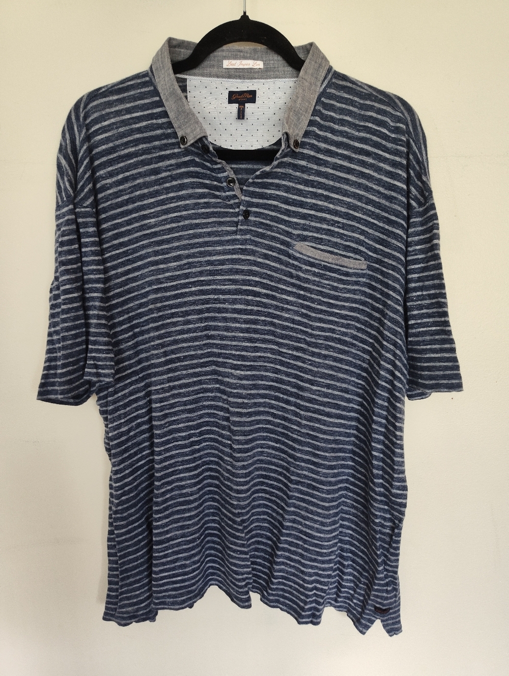 Good Man Polo Mens XXL Linen Striped Navy Gray